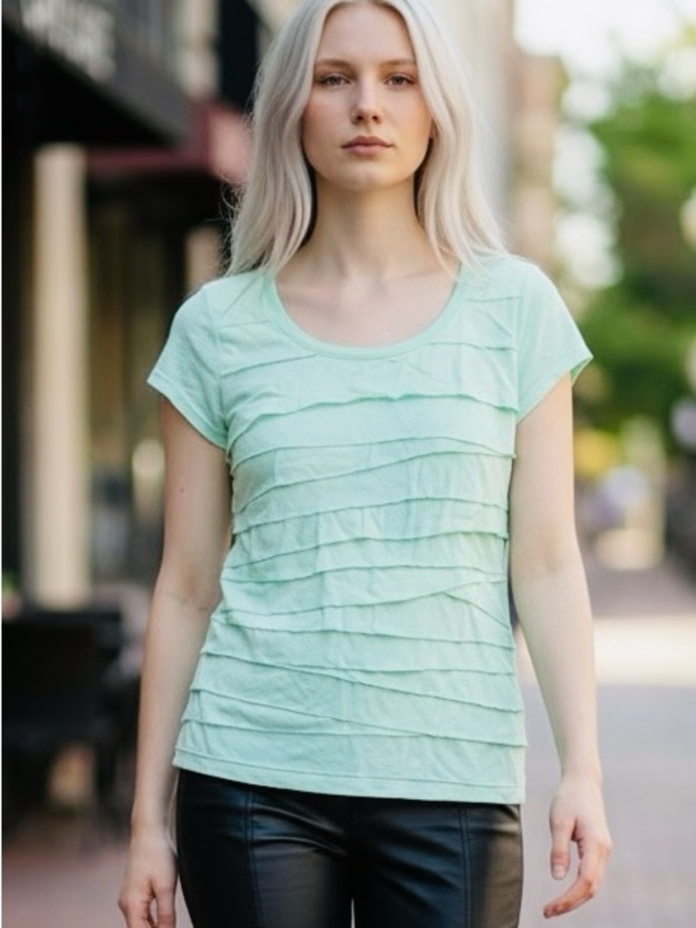 DKNY Mint Layered Ruffle Short-Sleeve Tee